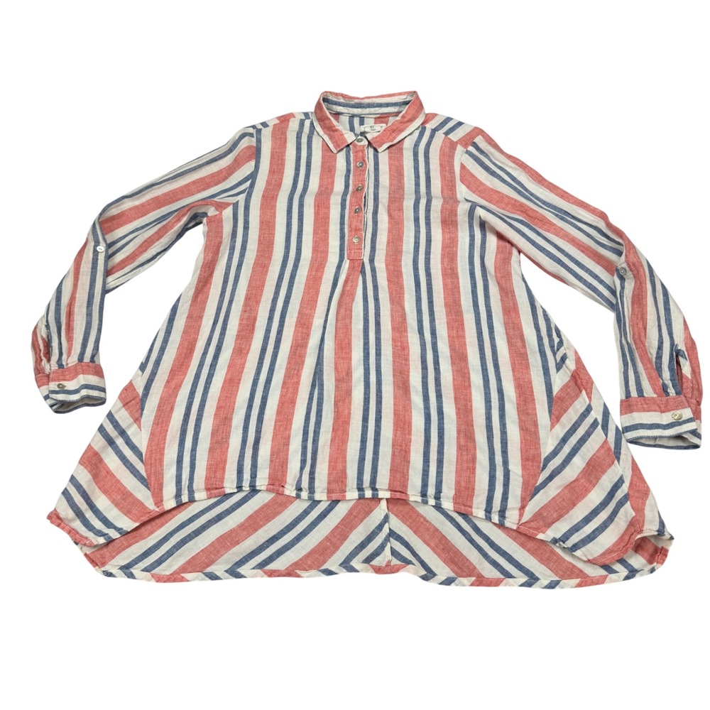 Artisan NY Womens 100% Linen Striped Tunic Top Red Blue White Small 3958